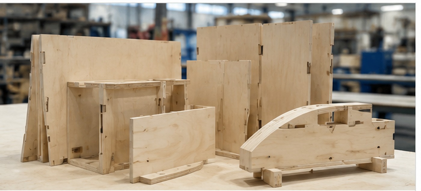 Illustrative example: Custom plywood components with panels, slots and shaped geometry